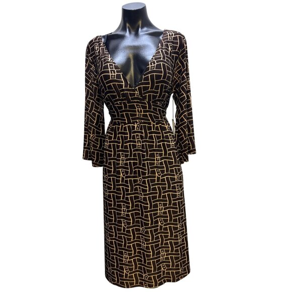 NWT Vertigo Paris Brown Tan Geometric Print Dress XL - Picture 1 of 8